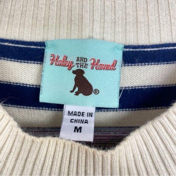 Haley and the Hound Striped Sweater Dress Crew Neck Knit Shift Blue White Medium - Picture 9 of 13